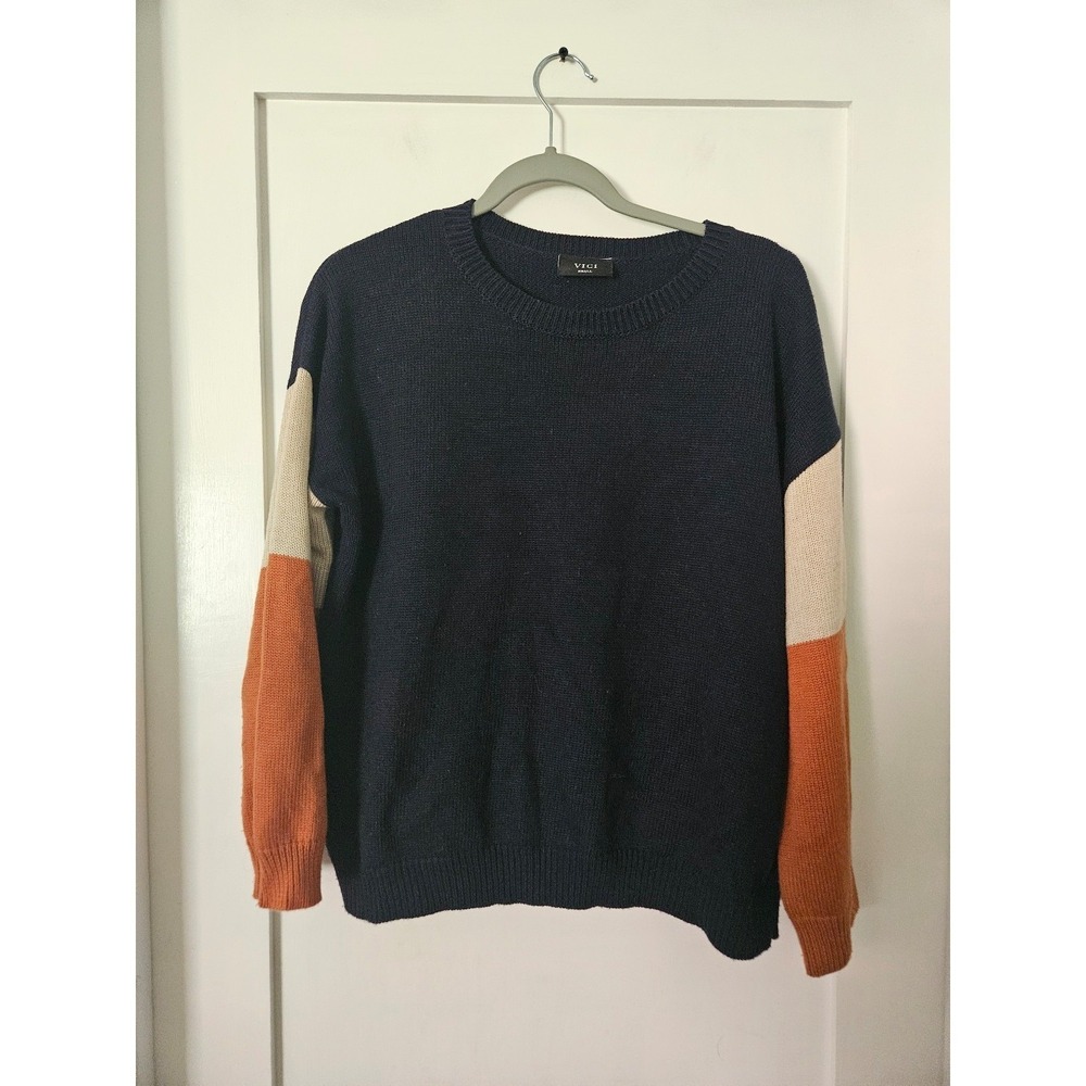 VICI Colorblock Knit Sweater Small Navy Blue Orange Beige Oversized Boho